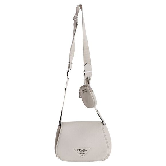 Prada Re-Edition Flap Shoulder Bag Vitello Daino in White Leather - Picture 1 of 10